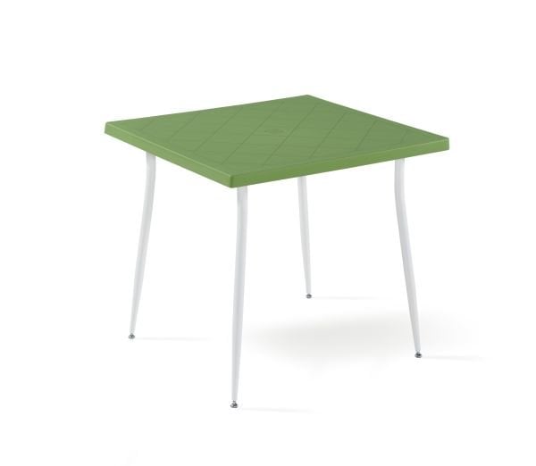 Beyaz Yeşil Bahçe Masa Sandalye Takımı - 4 Kişilik 80x80 cm Kare Set