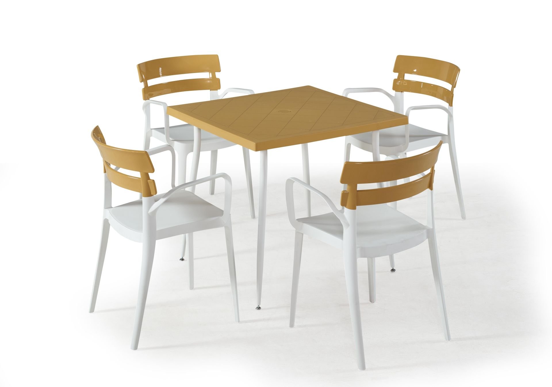 Beyaz Hardal Dış Mekan Bahçe Masa Sandalye Takımı 4 Kişilik Kare 80x80 cm Set