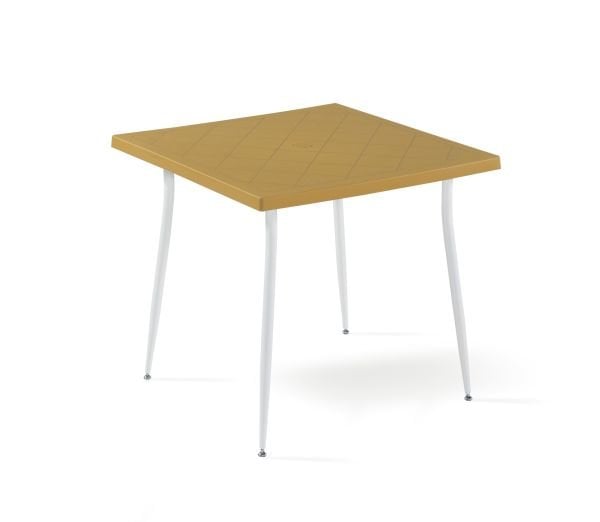 Beyaz Hardal Dış Mekan Bahçe Masa Sandalye Takımı 4 Kişilik Kare 80x80 cm Set