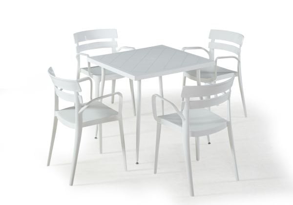 Şık ve Dayanıklı 4 Kişilik Beyaz Bahçe Masa Sandalye Takımı – İç ve Dış Mekan Kullanımı için İdeal