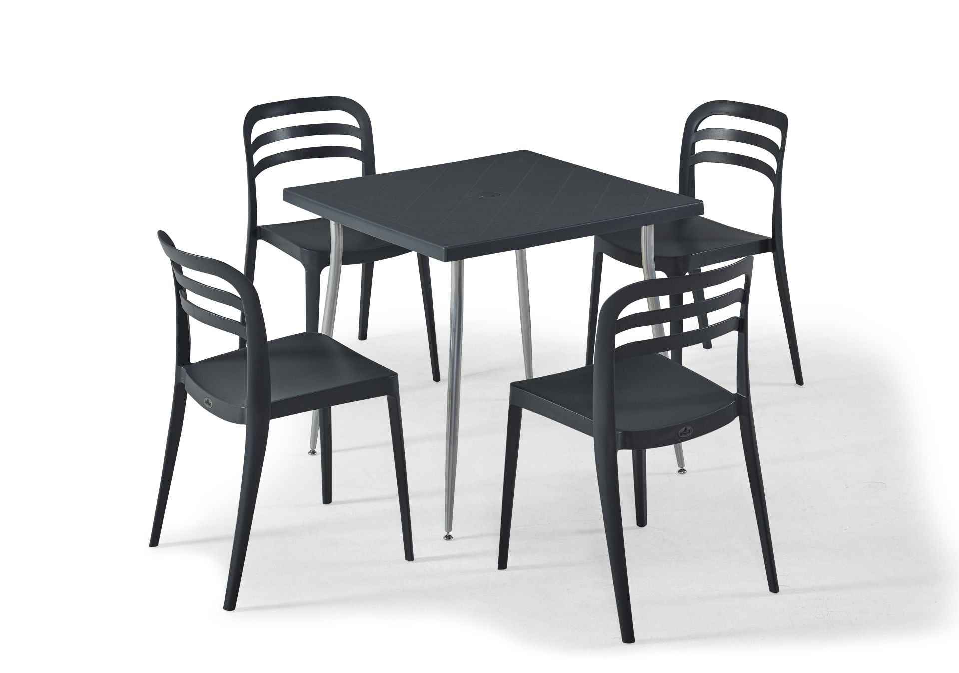 Antrasit Gri 4 Kişilik 80x80 cm Masa Sandalye Takımı Otel Kafe Restoran Balkon Teras Bahçe
