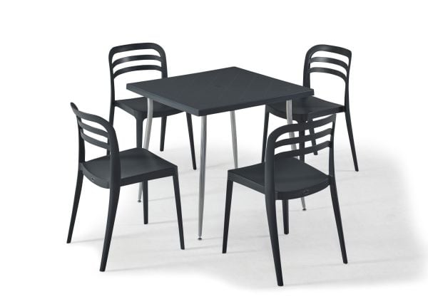 Antrasit Gri 4 Kişilik 80x80 cm Masa Sandalye Takımı Otel Kafe Restoran Balkon Teras Bahçe
