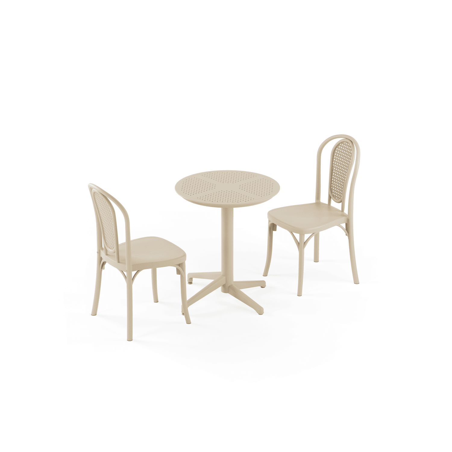 Bej 2 Kişilik Yuvarlak Bahçe Masa Sandalye Takımı 60 cm