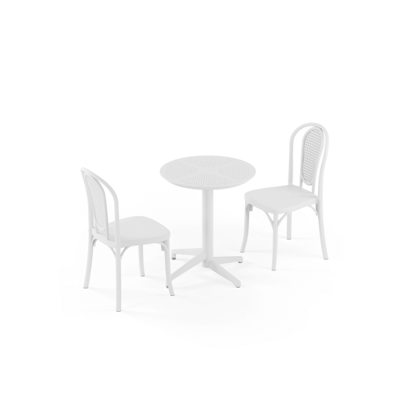 Beyaz 2 Kişilik Yuvarlak Bahçe Masa Sandalye Takımı 60 cm