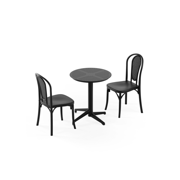 Siyah 2 Kişilik Yuvarlak Bahçe Masa Sandalye Takımı 60 cm