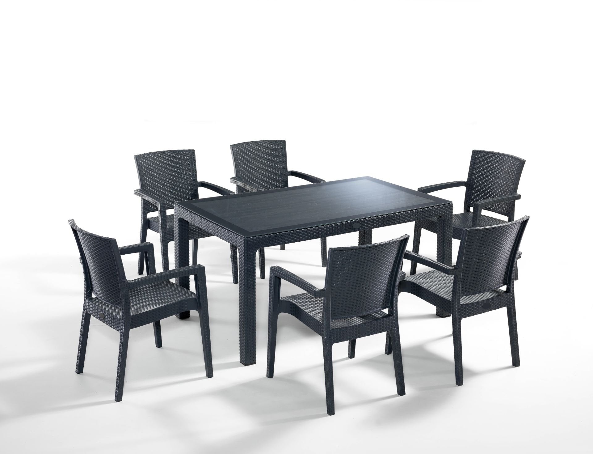 Şık Antrasit Rattan Bahçe Masa Sandalye Takımı – 6 Kişilik 90x150