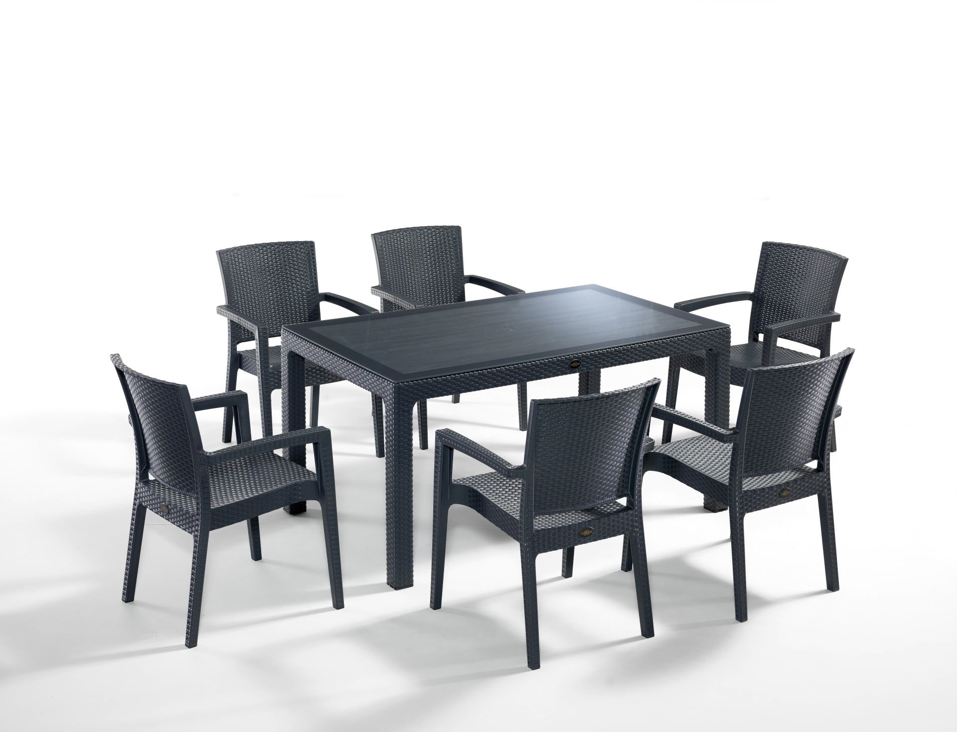 \'\'Şık Antrasit Rattan Bahçe Masa Sandalye Takımı – 6 Kişilik 90x150 Dikdörtgen Set, Dayanıklı ve Kullanışlı Dış Mekan Mobilyası, Havuz Kenarı ve Teras İçin İdeal\'\'