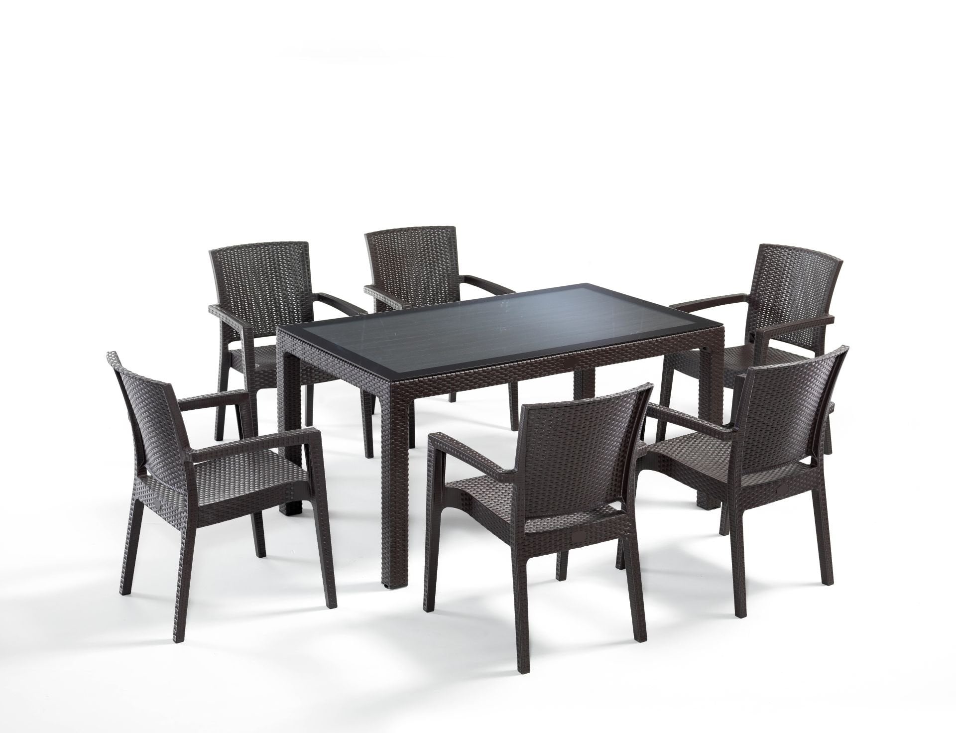 Kahverengi Rattan Bahçe Takımı 6 Kişilik Dikdörtgen Masa Seti Dış Mekanlar İçin Şık ve Dayanıklı