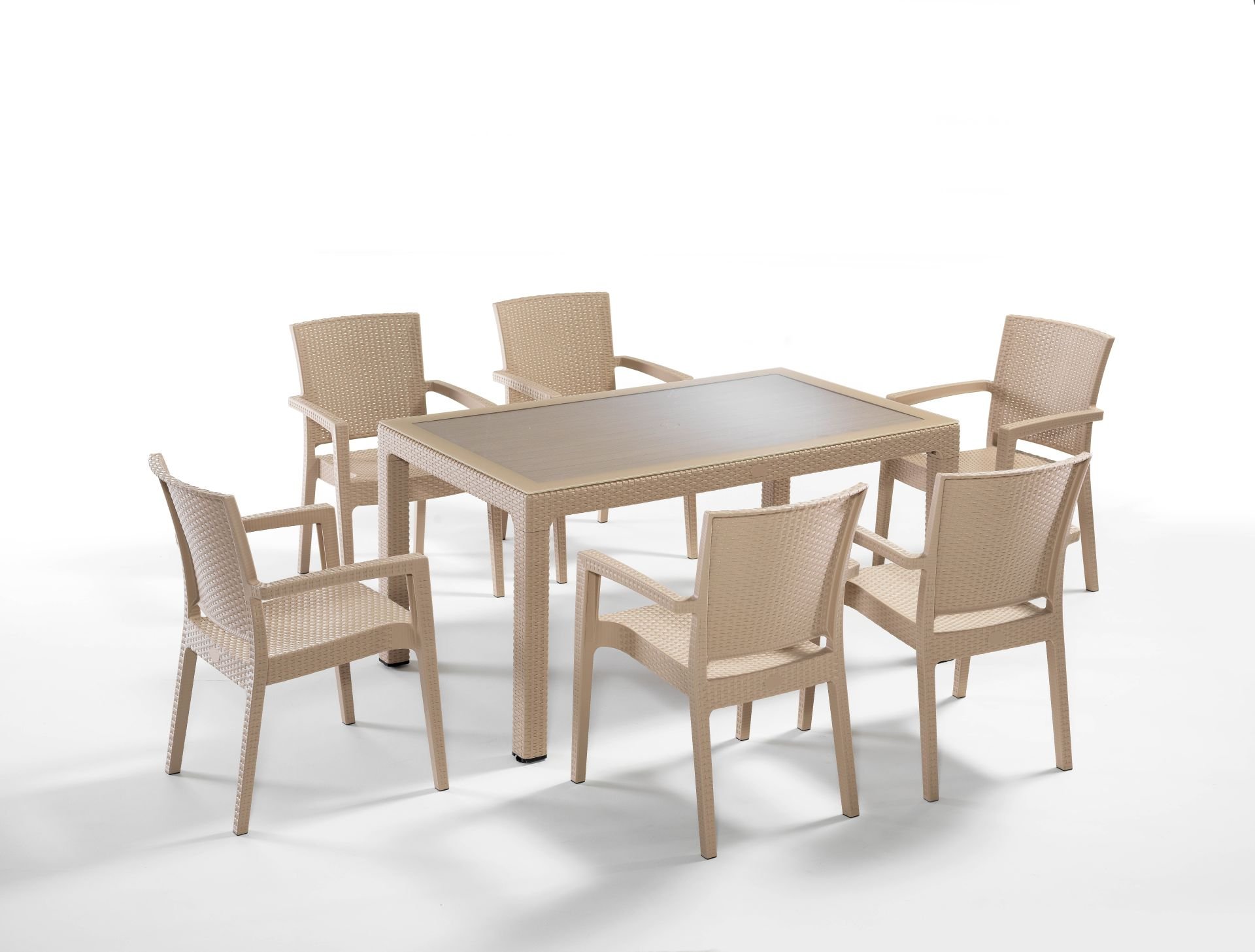 Şık ve Dayanıklı Kapuçino Rattan Dış Mekan Bahçe Masa Sandalye Takımı 6 Kişilik 90x150 cm Dikdörtgen Masa Seti Balkon Teras Kafe Restoran Otel ve Bahçeler İçin İdeal Seçim