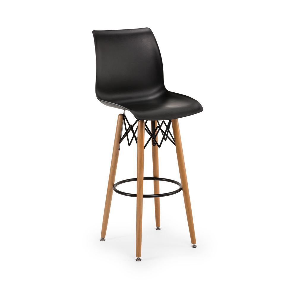 Şık Tasarımıyla Modern Ahşap Ayaklı Bar Sandalyesi Polipropilen Siyah Plastik Oturumlu