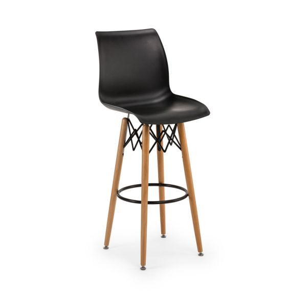 Şık Tasarımıyla Modern Ahşap Ayaklı Bar Sandalyesi Polipropilen Siyah Plastik Oturumlu