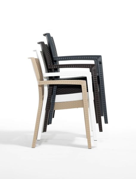 Beyaz Rattan 6 Kişilik Dış Mekan Masa Sandalye Seti - 90x150 cm Dikdörtgen Tasarım