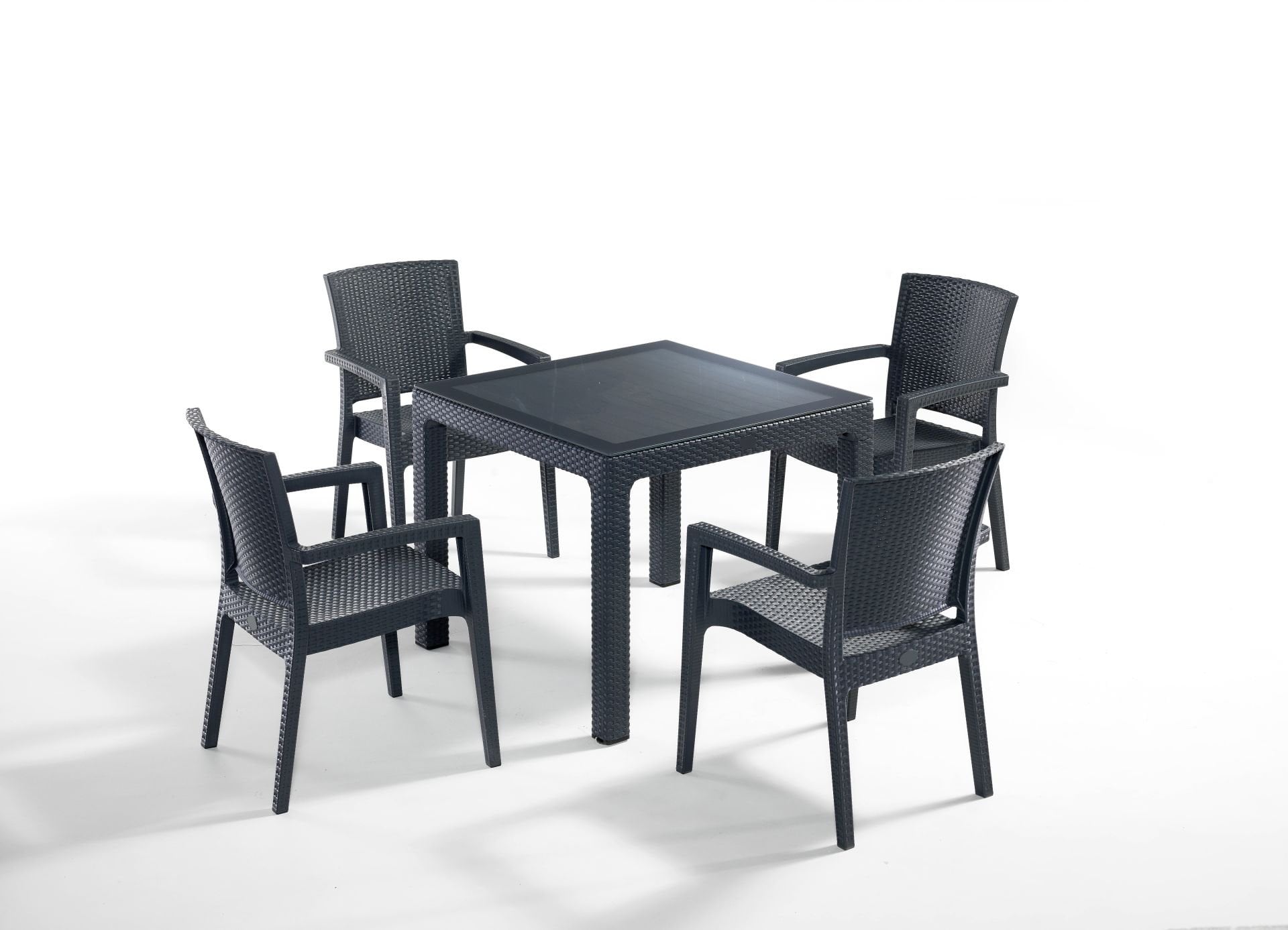 4 Kişilik Antrasit Rattan Bahçe Masa Sandalye Takımı - 90x90 cm Şık ve Dayanıklı Dış Mekan Masa Seti