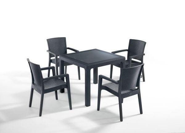 4 Kişilik Antrasit Rattan Bahçe Masa Sandalye Takımı - 90x90 cm Şık ve Dayanıklı Dış Mekan Masa Seti