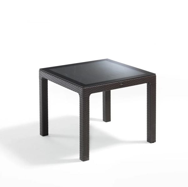 Kahverengi Rattan Dış Mekan Masa Sandalye Takımı - 4 Kişilik 90x90 cm Dikdörtgen Bahçe Seti Havuz Kenarı ve Teras Kullanımı için Şık ve Dayanıklı Çözüm