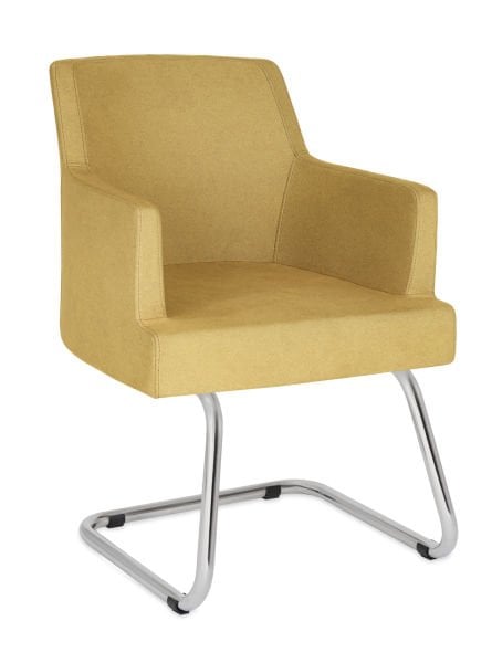 Seat Sarı Kumaş Ofis Misafir Bekleme Koltuğu - Silinebilir Kumaş, Metal Krom Ayaklı Ergonomik Koltuk - Ofis, Otel, Klinik, Kuaför, Mağaza İçin İdeal Bekleme Sandalyesi
