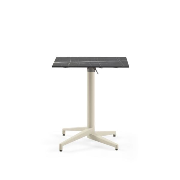 Bej Ayak Siyah Mermer Compact Katlanır Bahçe Masası 69x69