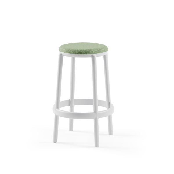 Soğuk Gri Gövde Yeşil Kumaş Döşemeli Plastik Yuvarlak Bar Taburesi 65 cm Oturma Yüksekliği Dayanıklı, Hafif, İstiflenebilir Çok Amaçlı Bar Taburesi Mutfak, Cafe, Restaurant İçin