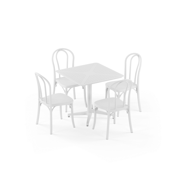 Beyaz Dış Mekan Bahçe Masa Sandalye Seti 4 Kişilik 80x80
