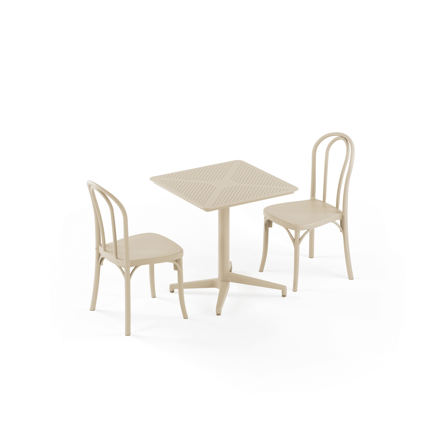 Bej Dış Mekan Katlanır Bahçe Masa Sandalye Takımı 2 Li 70x70