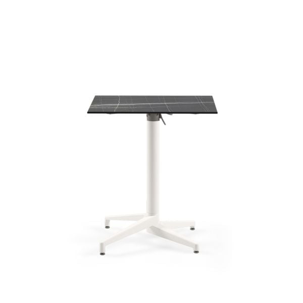 Beyaz Ayak Siyah Mermer Compact Katlanabilir Bahçe Masası