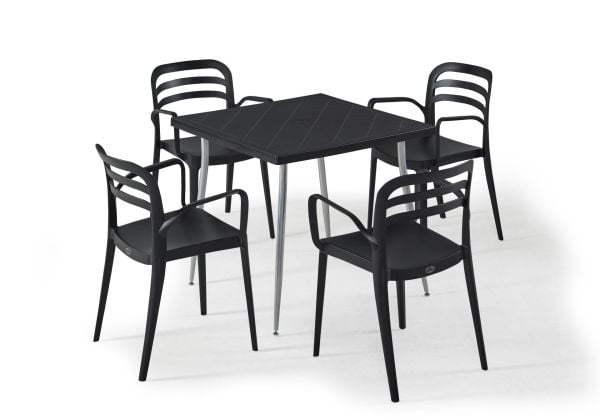 Siyah 4 Kişilik Dış Mekan Bahçe Masa Sandalye Takımı 80x80 cm