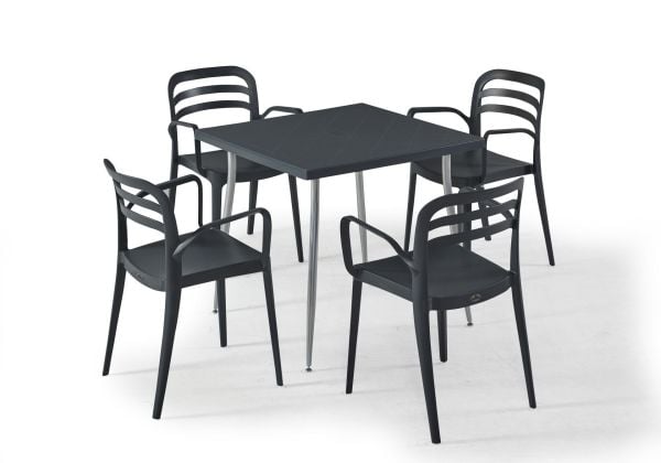 Antrasit Dış Mekan Bahçe Masa Sandalye Takımı 4 Kişilik 80x80 cm