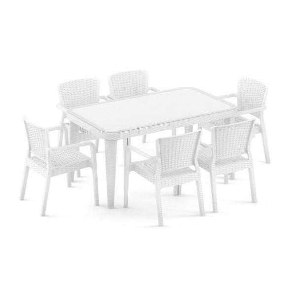 BEYAZ 6 KİŞİLİK BEHÇE MASA SANDALYE TAKIMI
