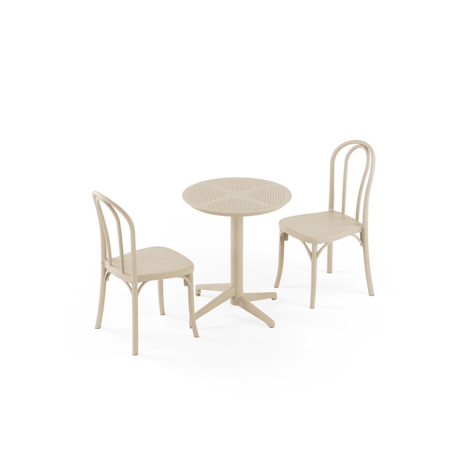 Bej Yuvarlak Dış Mekan Bahçe Masa Sandalye Takımı 2 Kişilik