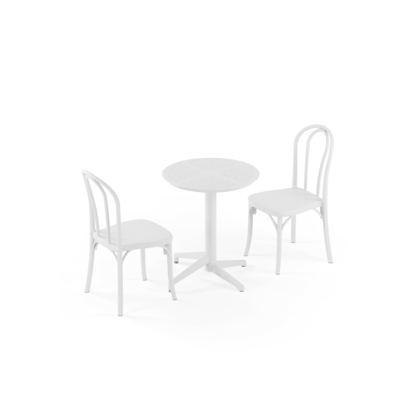 Beyaz Katlanır Yuvarlak Bahçe Masa Sandalye 2 Kişilik 60 cm