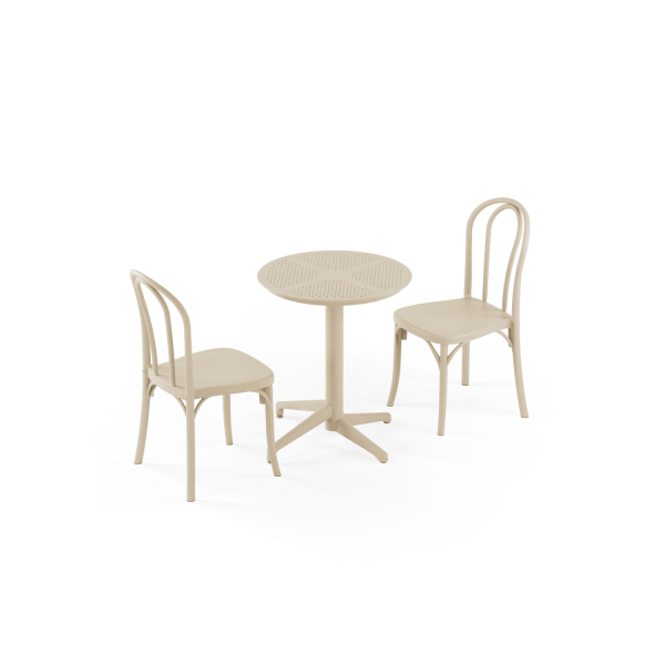 Bej Bahçe Masa Sandalye Takımı 2 Kişilik Yuvarlak 60 cm