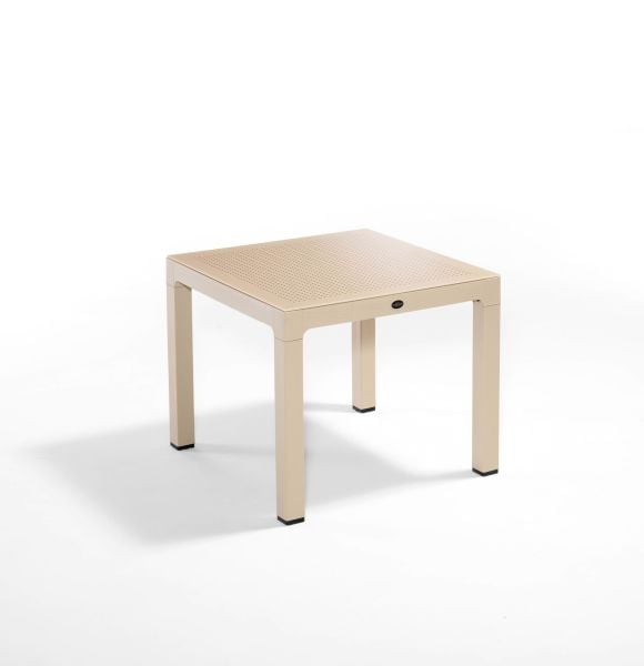 Cappucino Dış Mekan Masası Kare 90x90.cm Noktalı Temperli Fildişi Cam Rattan Bahçe Masa Modeli