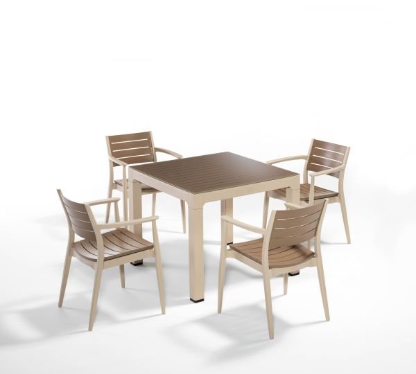 Cappucino Çöl Kahvesi Bahçe Seti - 4 Kişilik 90x90 Kare Masa ile Şık ve Kullanışlı Dış Mekan Mobilyası