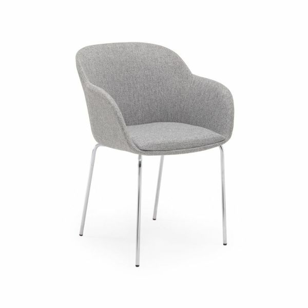Modern Metal Krom Ayak Açık Gri Kumaş Otel Odası Koltuğu