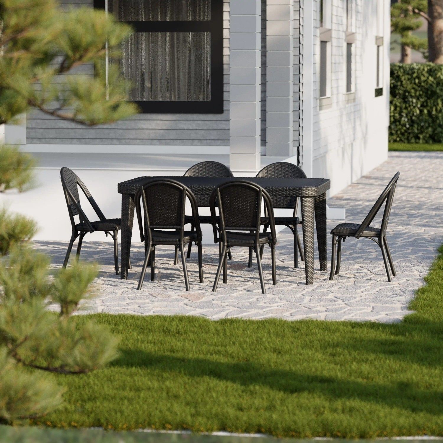 Siyah 6 Kişilik Dış Mekan Bahçe Masa Sandalye Takımı