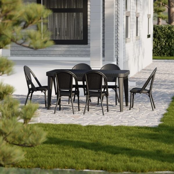 Siyah 6 Kişilik Dış Mekan Bahçe Masa Sandalye Takımı