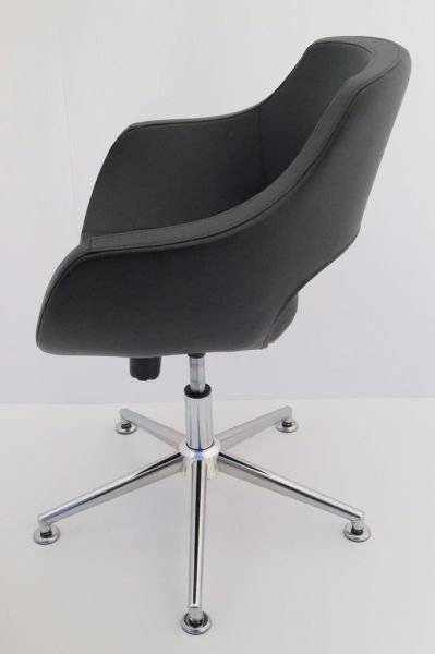 Ultra Siyah Deri Tekerleksiz Ofis Çalışma Koltuğu