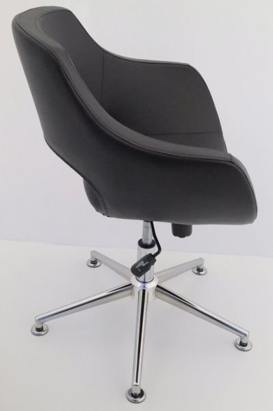 Ultra Siyah Deri Tekerleksiz Ofis Çalışma Koltuğu