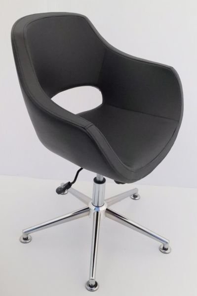 Ultra Siyah Deri Tekerleksiz Ofis Çalışma Koltuğu