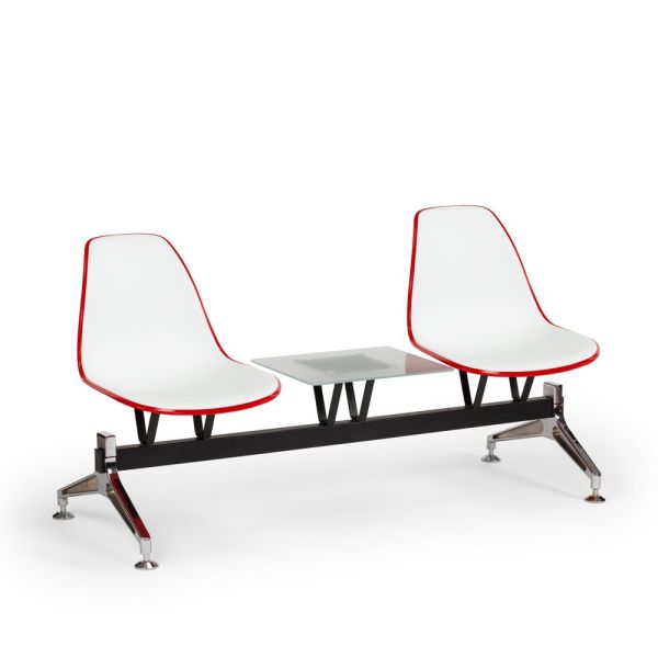 Modern Tasarımlı İkili Sehpalı Kırmızı ve Beyaz Ofis Bekleme Sandalyesi