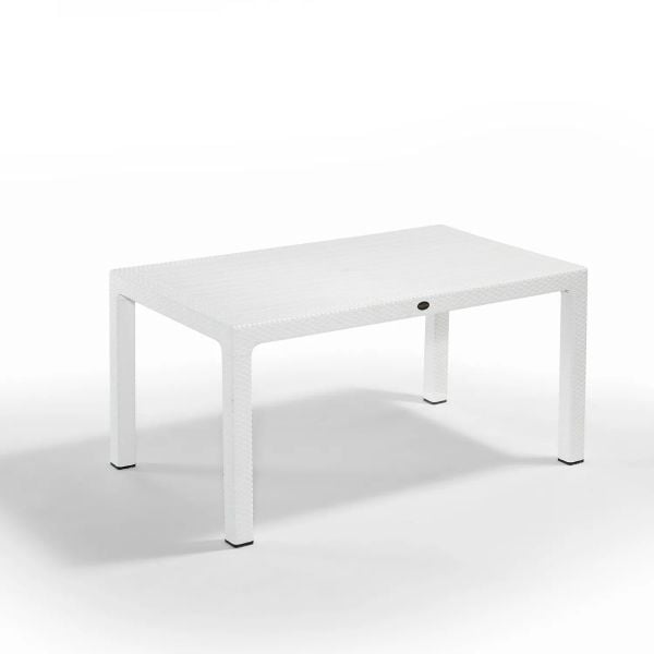 Beyaz Rattan Bahçe Masası 150x90 cm Dikdörtgen Enjeksiyon Plastik Masa