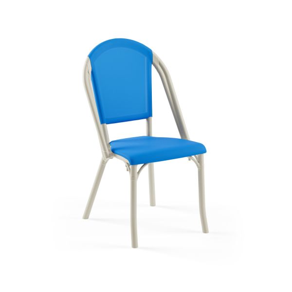 Bej Gövde Mavi Fileli Dış Mekan Plastik Bahçe Sandalyesi