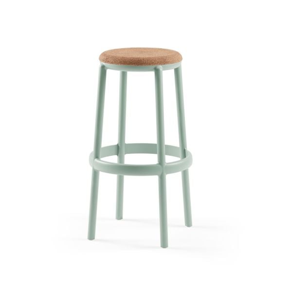 Plastik Yuvarlak Yüksek Bar Tabure Nil Yeşili Kumaş Döşemeli 75 cm Oturma Yüksekliği Dayanıklı İstiflenebilir Mutfak Otel Cafe Kafe Restaurant İçin