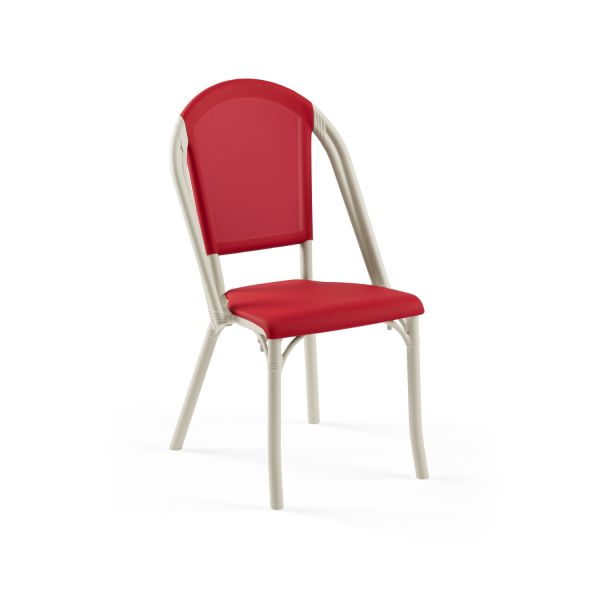 Bej Gövde Kırmızı Fileli Plastik Bahçe Sandalyesi