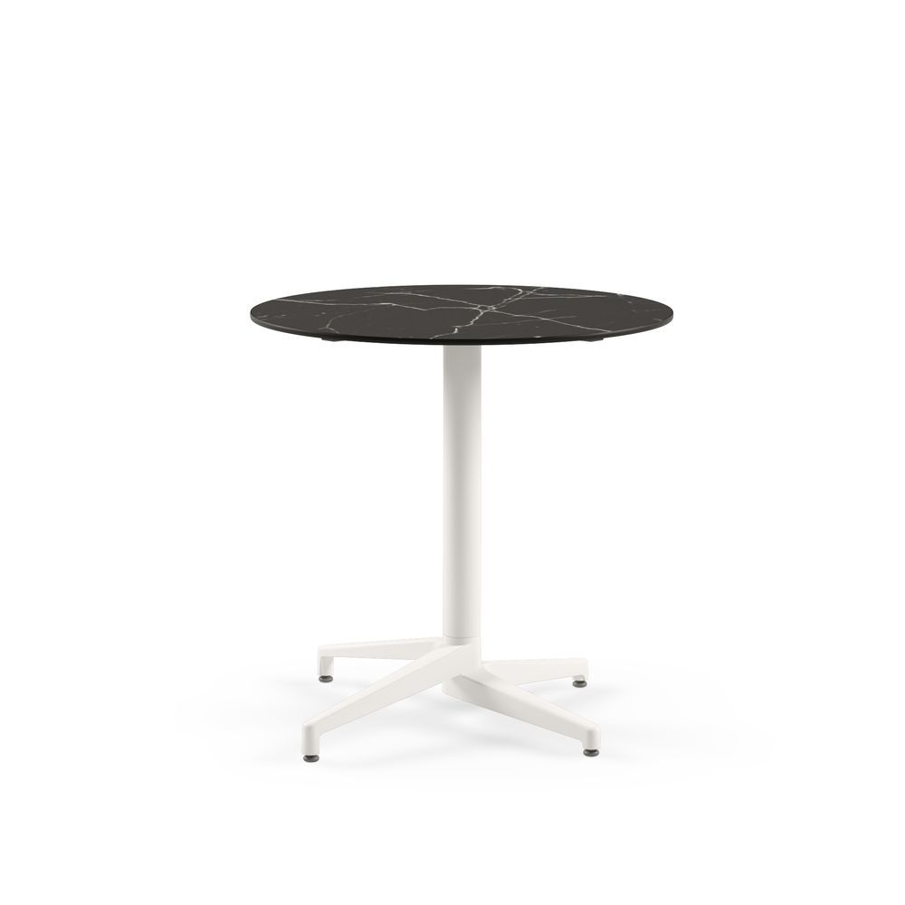 Moon Compact Masa 77 cm Çap Yuvarlak Beyaz Ayaklı Siyah Mermer Desenli Paslanmaz Dış Mekan Bahçe Masası - TSE Belgeli, Dayanıklı, Şık ve Uzun Ömürlü, Otel, Kafe, Restoran, Balkon, Teras İçin Uygun