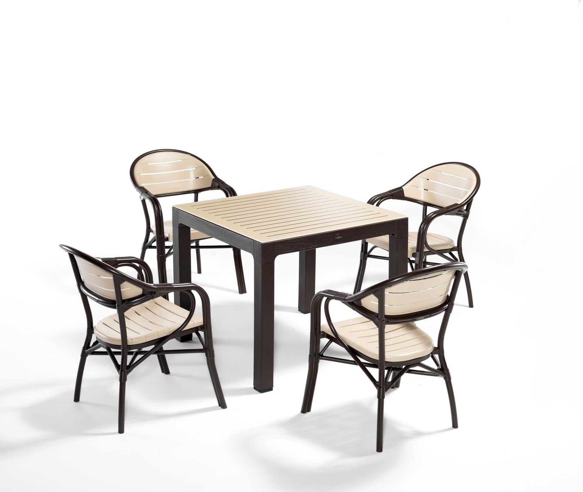 Kahverengi Cappucino Bahçe Masa Sandalye Takımı 4 Kişilik Kare 90x90 cm