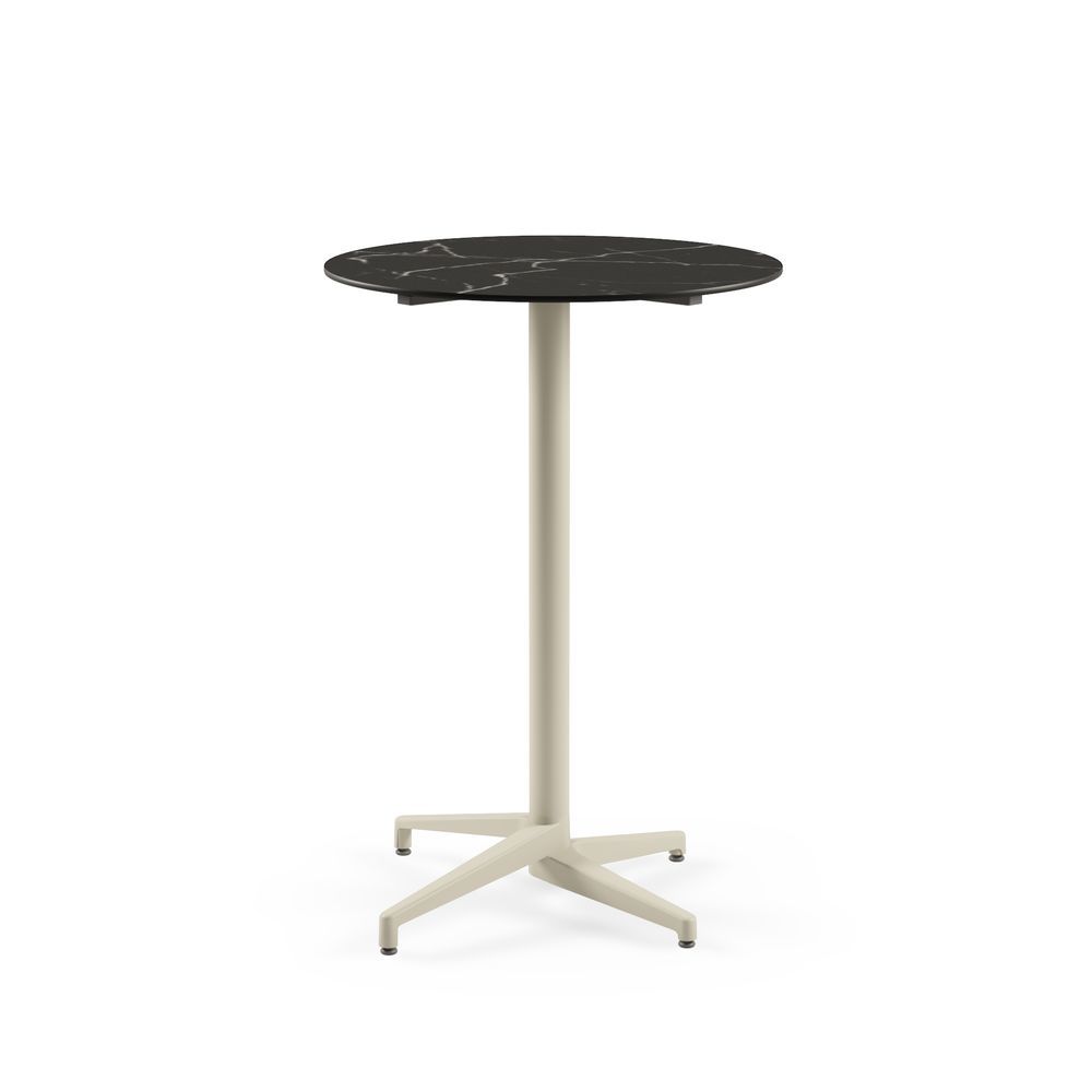 Moon Compact Laminat Bar Masası 60 cm Çap Yuvarlak Bej Ayaklı Siyah Mermer Desenli Paslanmaz Dış Mekan Bahçe Bar Masası | Dayanıklı ve Şık Tasarım | TSE Belgeli | Ücretsiz Kargo