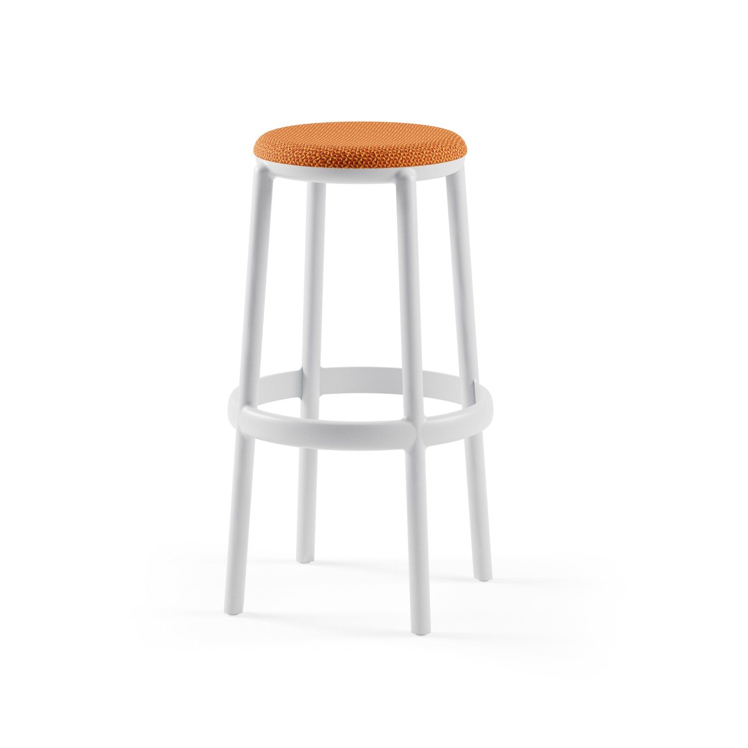 Plastik Yuvarlak Yüksek Bar Taburesi Turuncu Kumaş Döşemeli 75 cm Oturma Yüksekliği Dayanıklı İstiflenebilir Mutfak Cafe Restaurant İçin