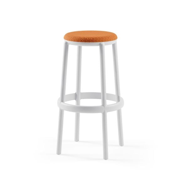 Plastik Yuvarlak Yüksek Bar Taburesi Turuncu Kumaş Döşemeli 75 cm Oturma Yüksekliği Dayanıklı İstiflenebilir Mutfak Cafe Restaurant İçin