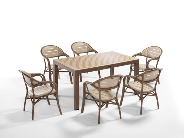 Çöl Kahvesi Cappuccino Dış Mekan Bahçe Masa Sandalye Takımı 6 Kişilik Dikdörtgen 90x150 cm
